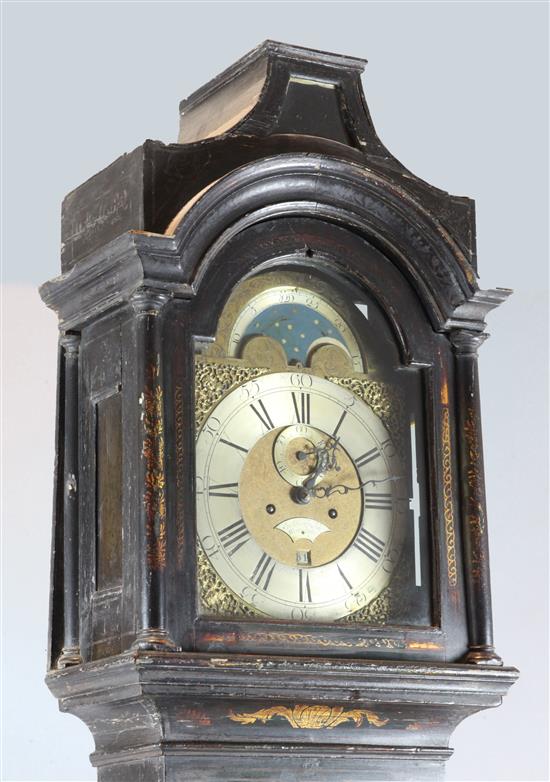 Jno. Robinson of Westminster. An early 18th century black lacquered eight day longcase clock, 7ft 10in.